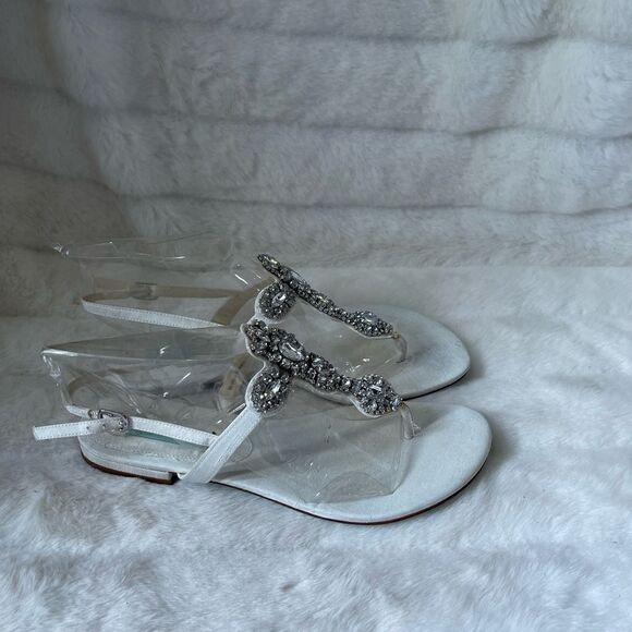 Betsey Johnson off white Satin Rhinestones Slingback adjustable strap Si… - Picture 2 of 9